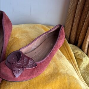 Hotter Burgundy Flats with Floral Detail
